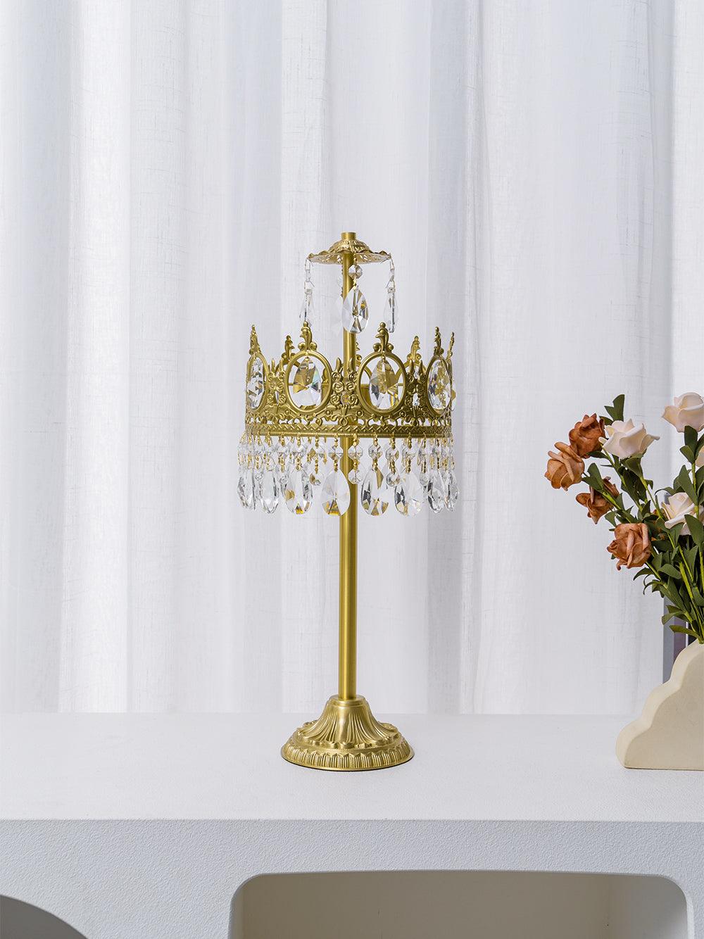 Vintage Crystal Crown Table Lamp Copper Clear LED Indoor Lighting