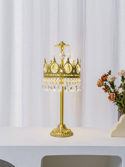 Vintage Crystal Crown Table Lamp Copper Clear LED Indoor Lighting