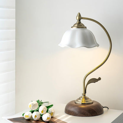 Vintage Laiton Table Lamp White Ceramic Gold Walnut LED Desk Lighting