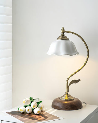 Vintage Laiton Table Lamp White Ceramic Gold Walnut LED Desk Lighting