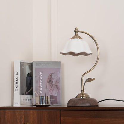 Vintage Laiton Table Lamp White Ceramic Gold Walnut LED Desk Lighting