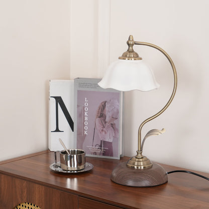 Vintage Laiton Table Lamp White Ceramic Gold Walnut LED Desk Lighting