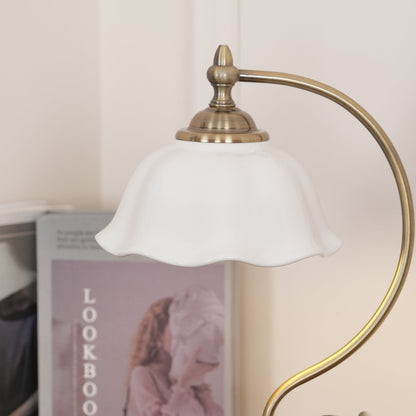 Vintage Laiton Table Lamp White Ceramic Gold Walnut LED Desk Lighting