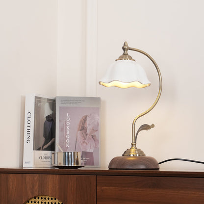 Vintage Laiton Table Lamp White Ceramic Gold Walnut LED Desk Lighting