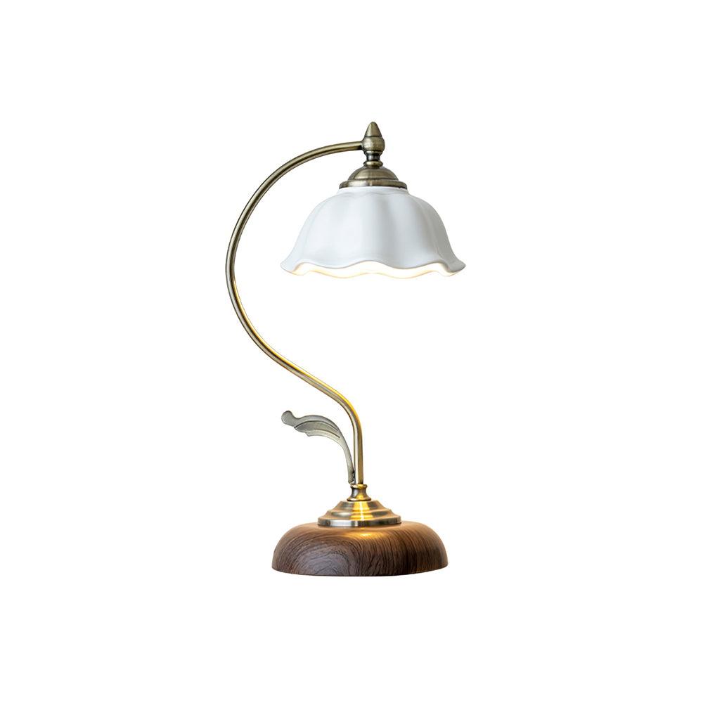 Vintage Laiton Table Lamp White Ceramic Gold Walnut LED Desk Lighting