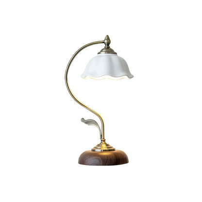 Vintage Laiton Table Lamp White Ceramic Gold Walnut LED Desk Lighting