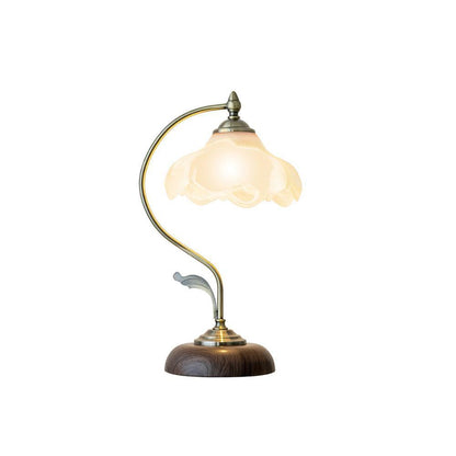 Vintage Laiton Table Lamp White Ceramic Gold Walnut LED Desk Lighting