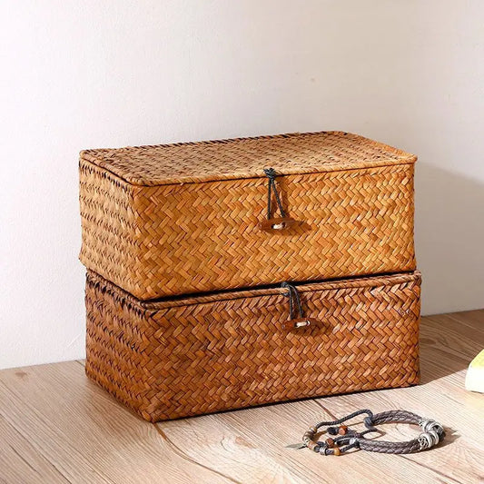 Vintage Woven Storage Basket - Boho Chic Wicker Organizer for Home Decor