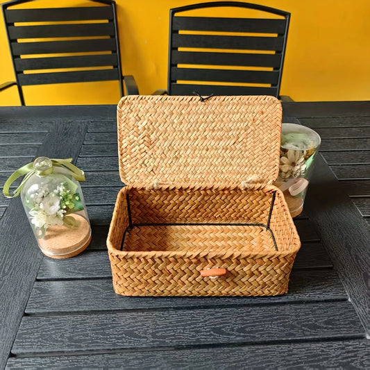 Vintage Woven Storage Basket - Boho Chic Wicker Organizer for Home Decor