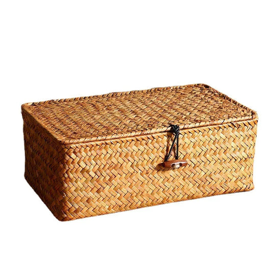 Vintage Woven Storage Basket - Boho Chic Wicker Organizer for Home Decor