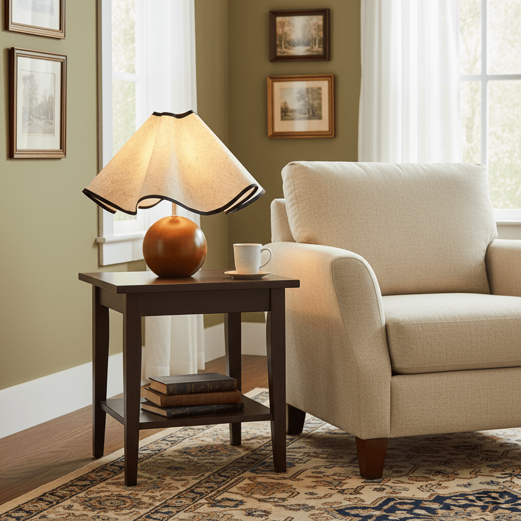 Wavecrest Table Lamp Wooden Base Linen Shade LED Indoor Lighting