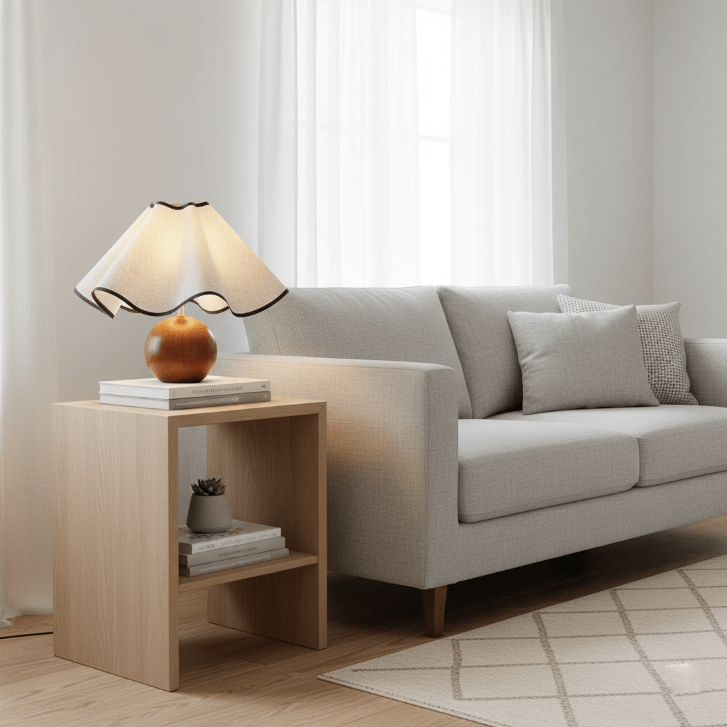 Wavecrest Table Lamp Wooden Base Linen Shade LED Indoor Lighting