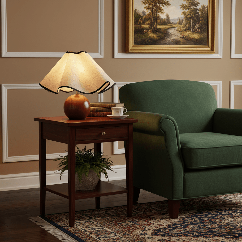 Wavecrest Table Lamp Wooden Base Linen Shade LED Indoor Lighting