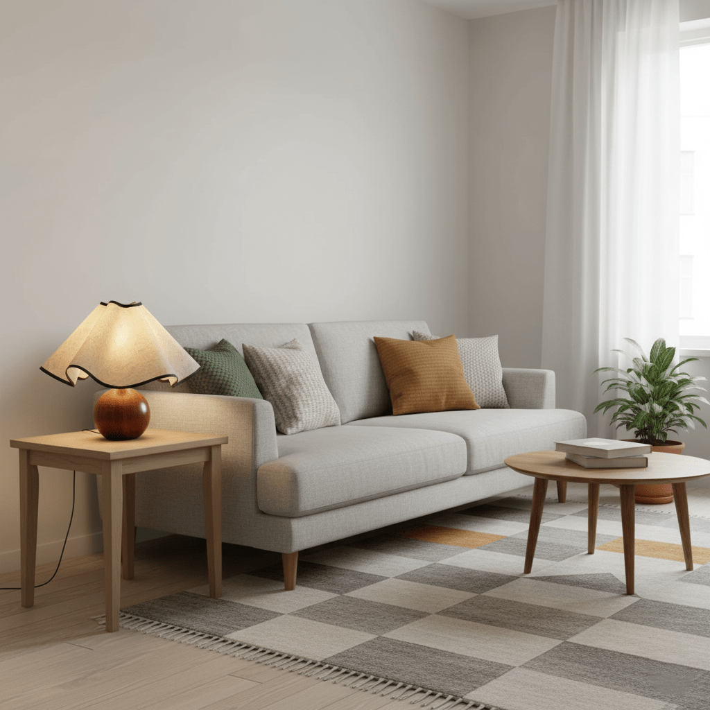 Wavecrest Table Lamp Wooden Base Linen Shade LED Indoor Lighting