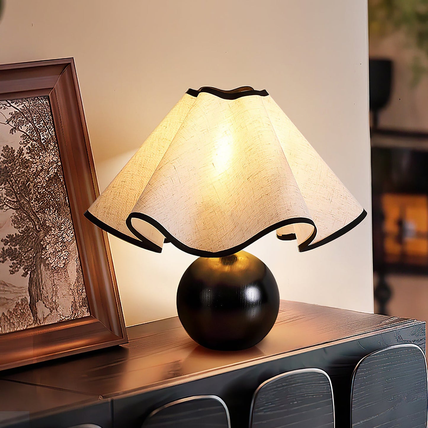 Wavecrest Table Lamp Wooden Base Linen Shade LED Indoor Lighting