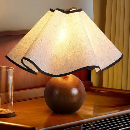 Wavecrest Table Lamp Wooden Base Linen Shade LED Indoor Lighting