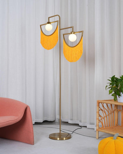 Wink Gold Pendant Floor Lamp with Fabric Fringes