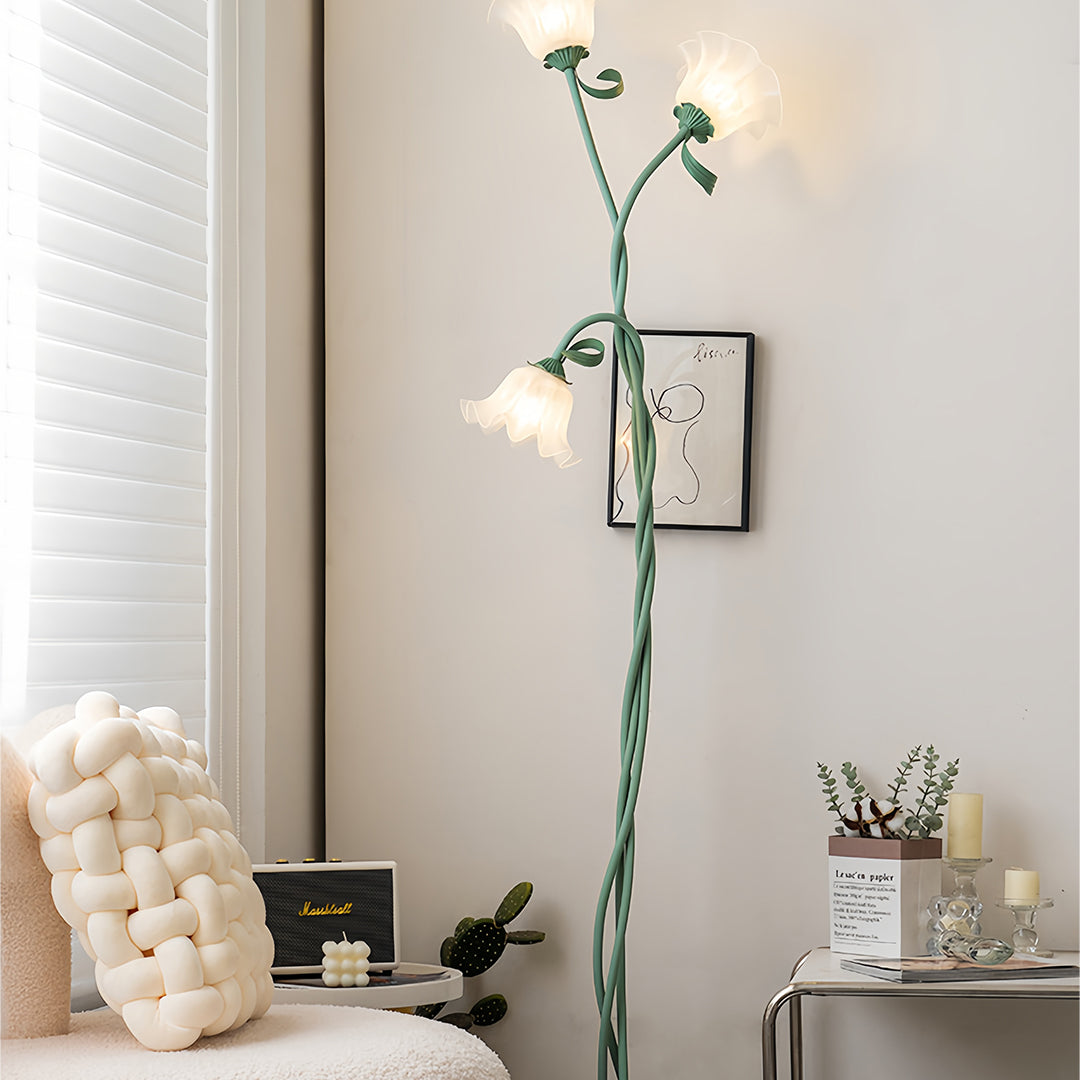 Floral Floor Lamp Three Head Glass LED French Country Elegant Home Lighting