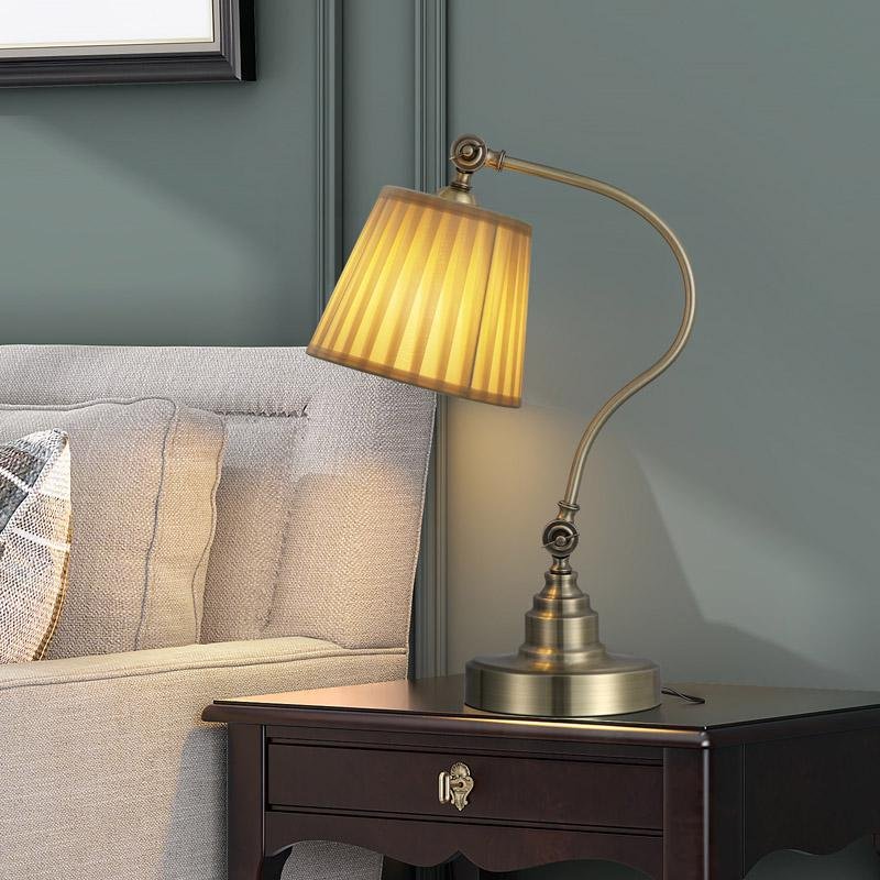 Empire-Style Industrial Metal Desk Lamp – Curved Arm Adjustable Task Light for Refined Workspaces