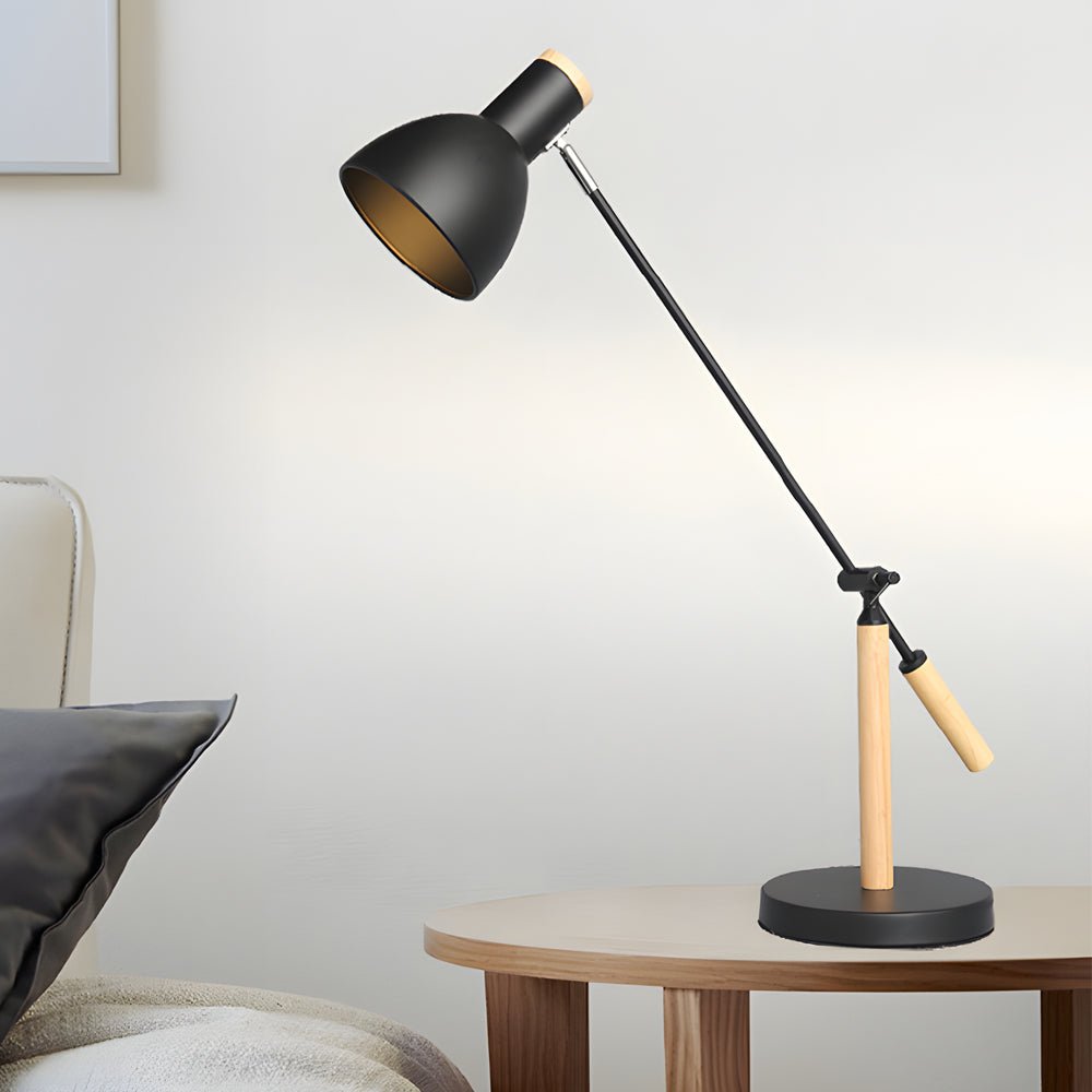 Adjustable Rotatable Wood & Metal Desk Lamp – Modern Reading Light for Home Office & Bedroom