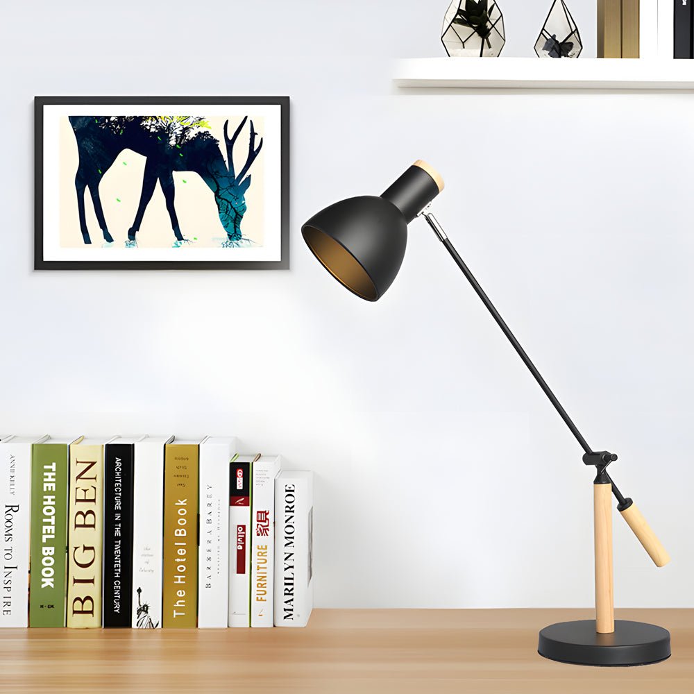 Adjustable Rotatable Wood & Metal Desk Lamp – Modern Reading Light for Home Office & Bedroom