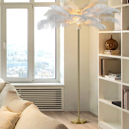 Feather Floor Lamp Ostrich Feather Modern Glam Gold Accent Lighting