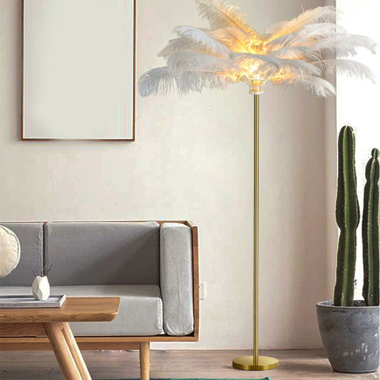 Feather Floor Lamp Ostrich Feather Modern Glam Gold Accent Lighting