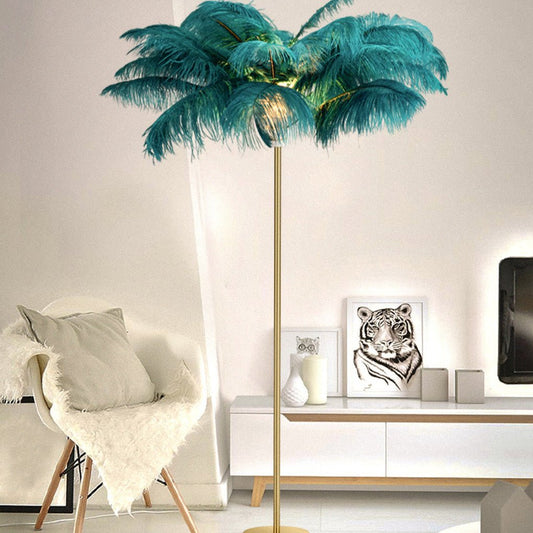 Feather Floor Lamp Ostrich Feather Modern Glam Gold Accent Lighting