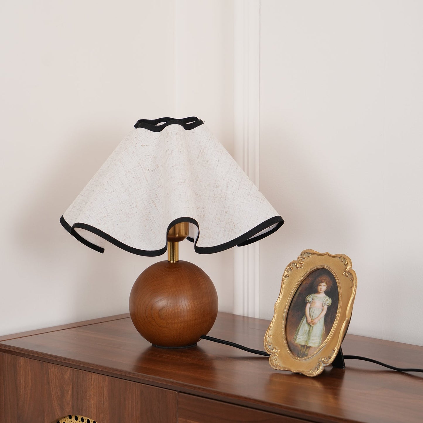 Wavecrest Table Lamp Wooden Base Linen Shade LED Indoor Lighting