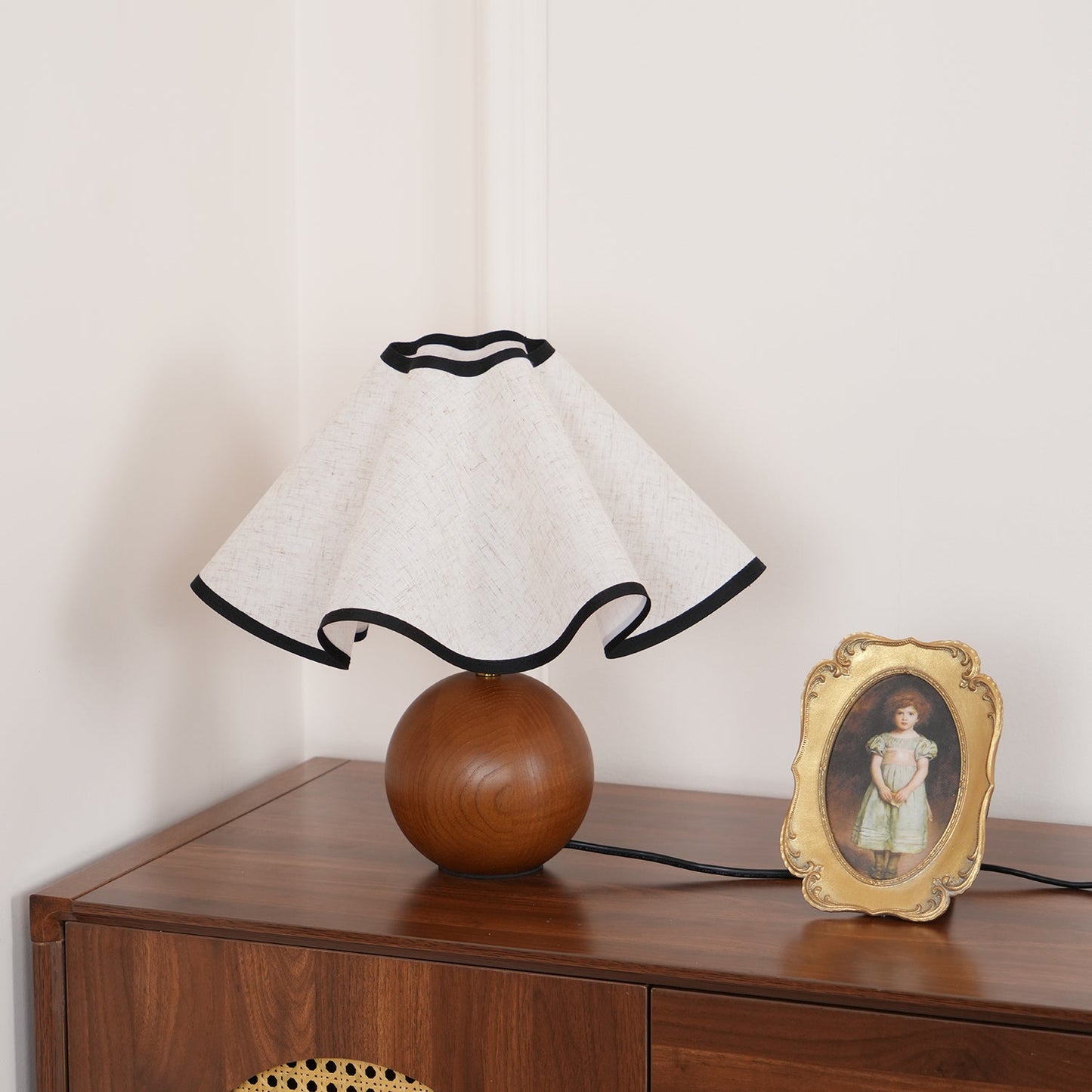 Wavecrest Table Lamp Wooden Base Linen Shade LED Indoor Lighting